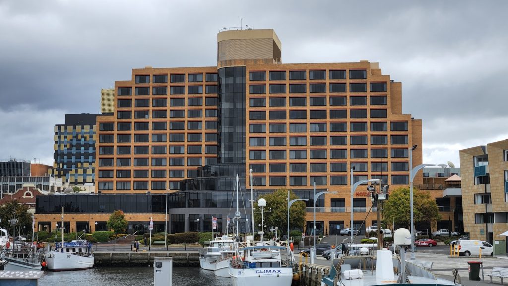 a building with boats in front of it